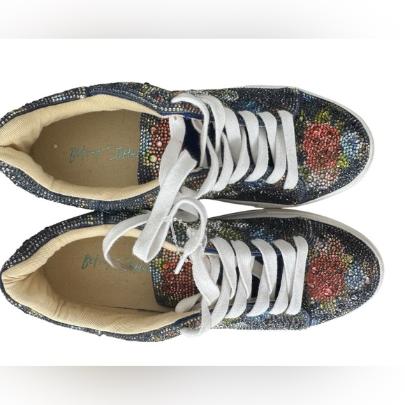Betsey Johnson "Sidny" Rhinestone Platform Sneakers – Navy Floral Size 7 - Picture 3 of 5